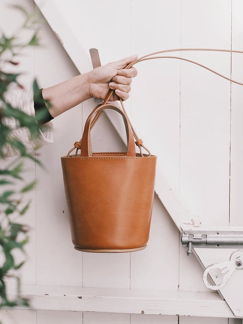 Mango leather bucket bag online