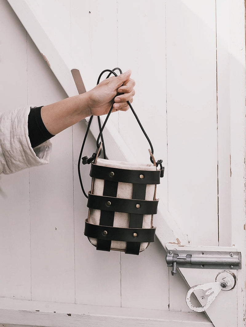 Leather Basket Bag in Black