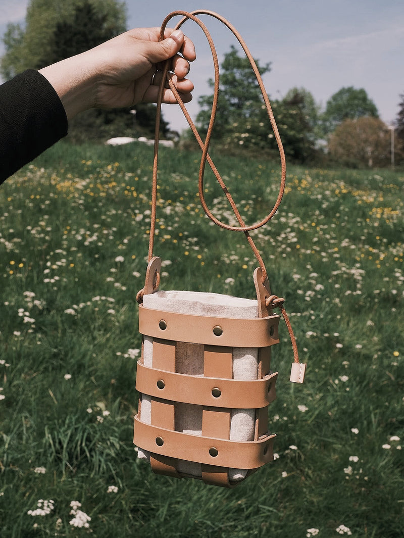 Leather Basket Bag in Natural