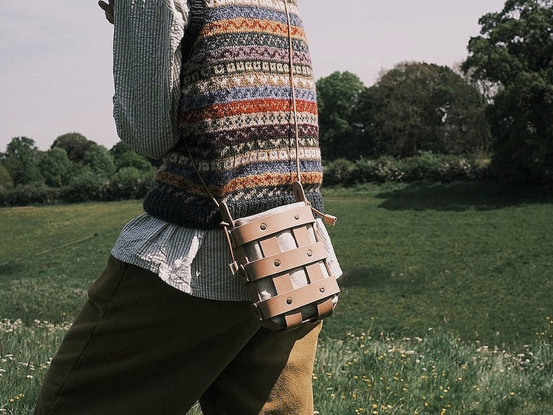 Leather Basket Bag in Natural