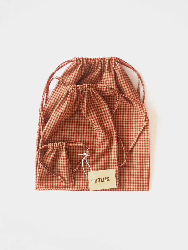 Red & Citrus Check Drawstring Bag