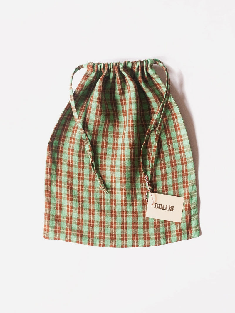 Green Check Drawstring Bag