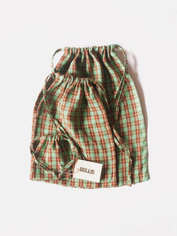 Green Check Drawstring Bag