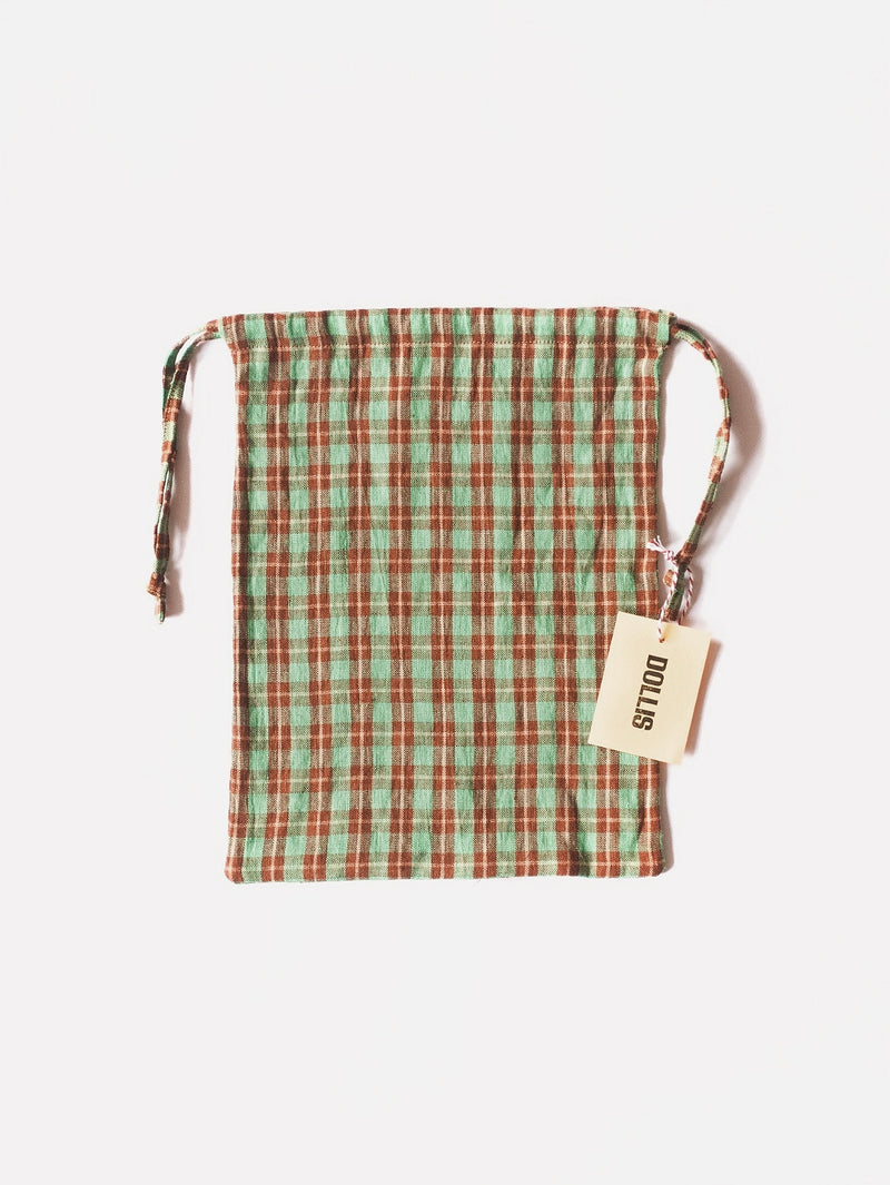 Green Check Drawstring Bag