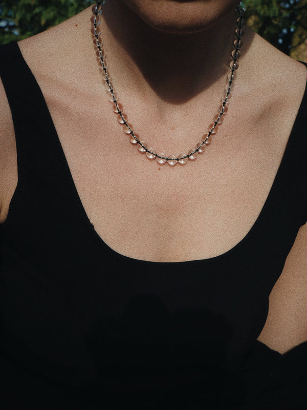 Umbra - Clear Quartz + Black Silk Necklace