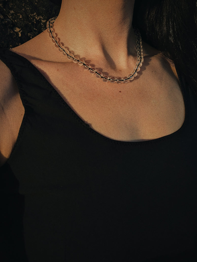 Umbra - Clear Quartz + Black Silk Necklace