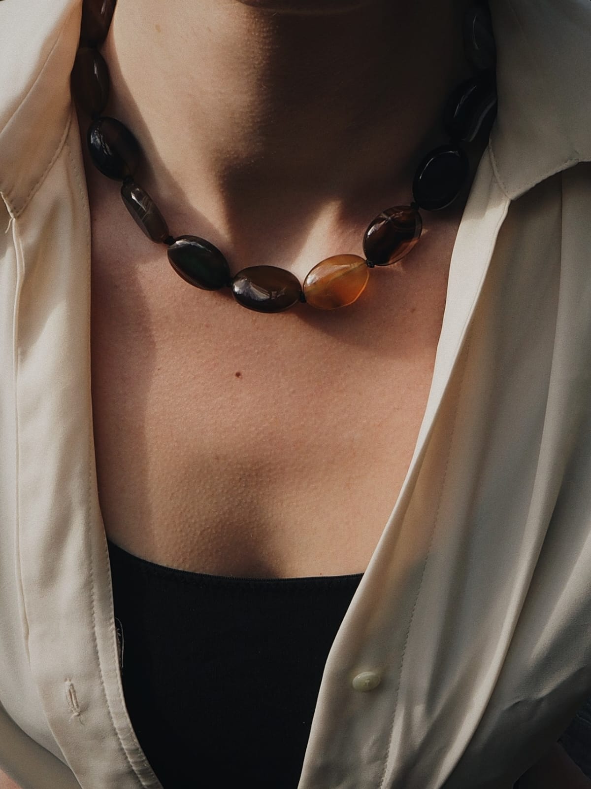 COUPER -ET- COUDRE Necklace Ellipses - Marbled Agate Necklace