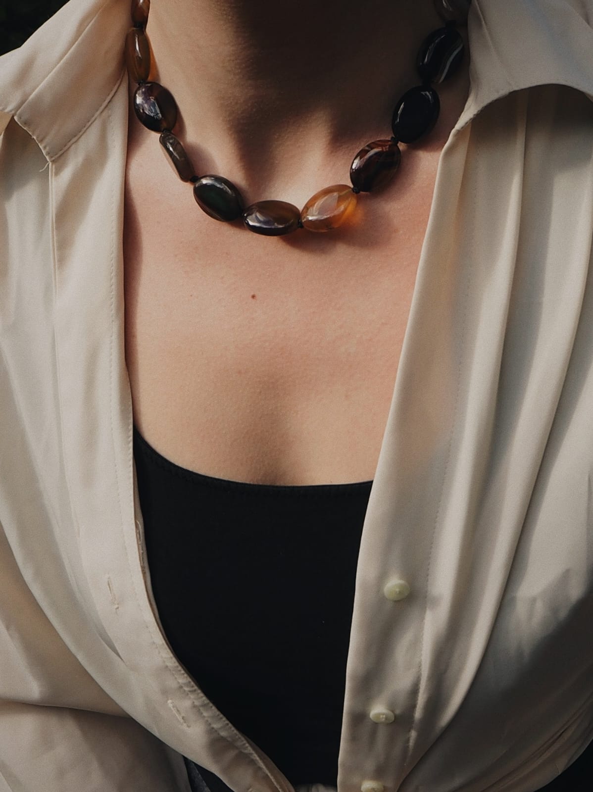 COUPER -ET- COUDRE Necklace Ellipses - Marbled Agate Necklace