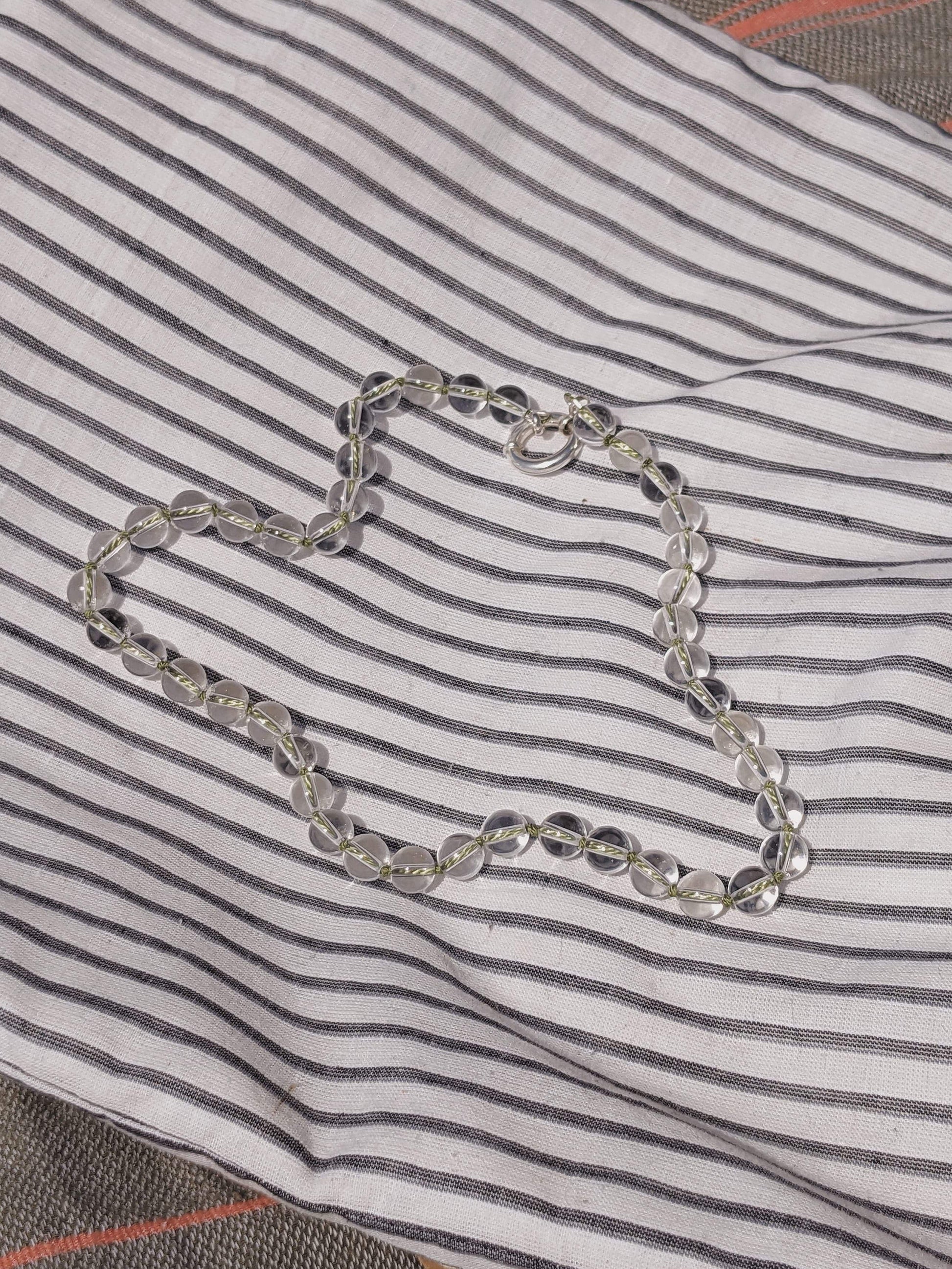 COUPER -ET- COUDRE Necklace Lunara - Clear Quartz + Green Silk Necklace