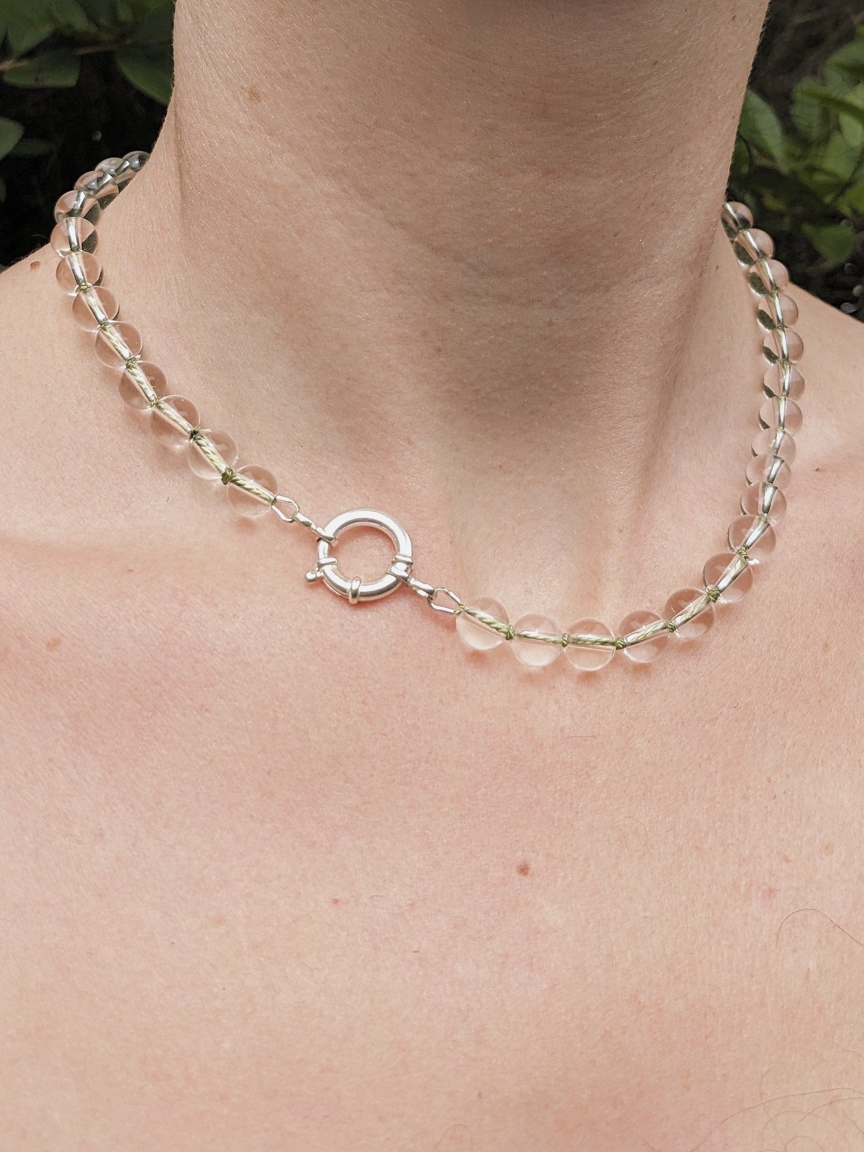 COUPER -ET- COUDRE Necklace Lunara - Clear Quartz + Green Silk Necklace