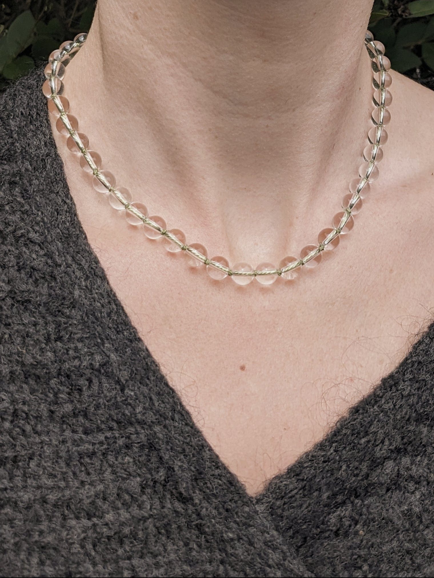 COUPER -ET- COUDRE Necklace Lunara - Clear Quartz + Green Silk Necklace