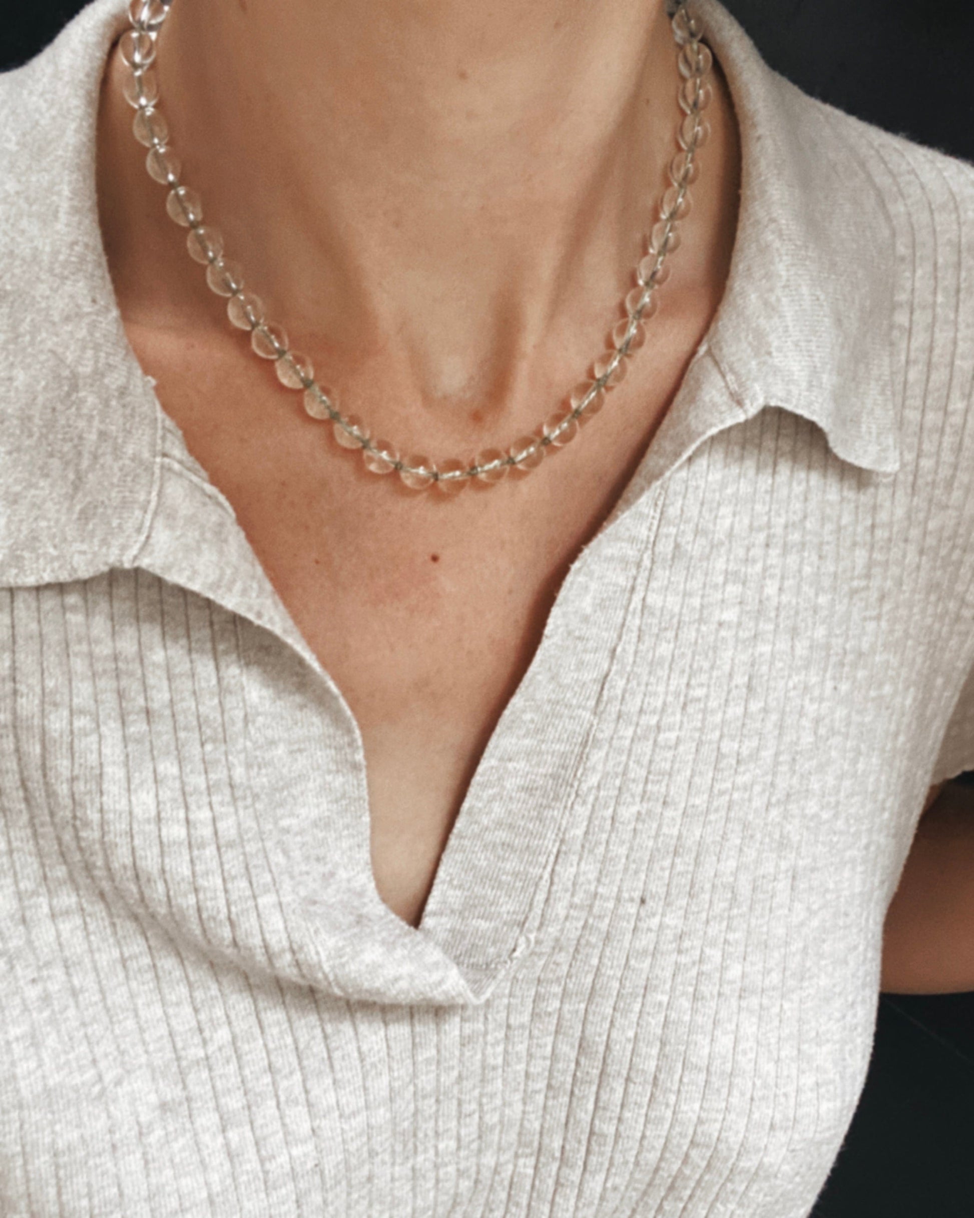 COUPER -ET- COUDRE Necklace Lunara - Clear Quartz + Green Silk Necklace