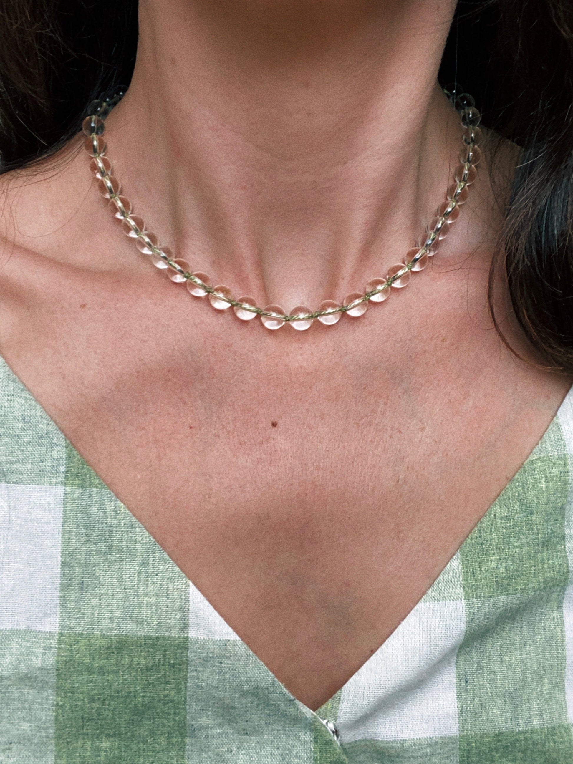 COUPER -ET- COUDRE Necklace Lunara - Clear Quartz + Green Silk Necklace