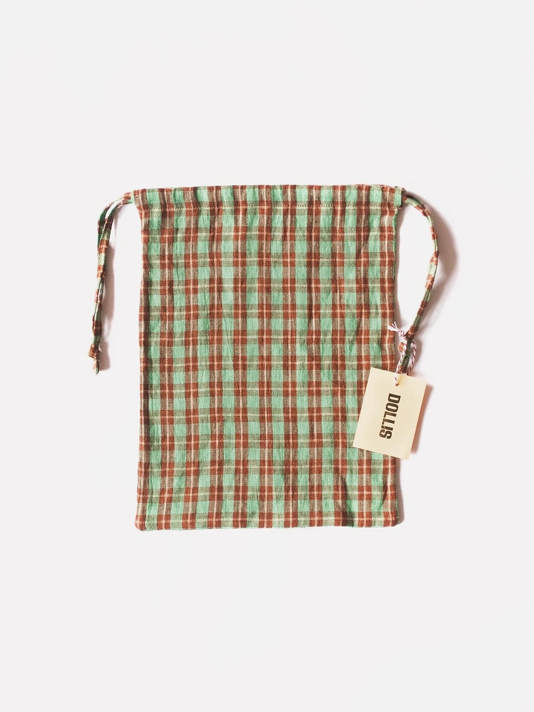 Dollis Goods HANDBAG Medium Green Check Drawstring Bag