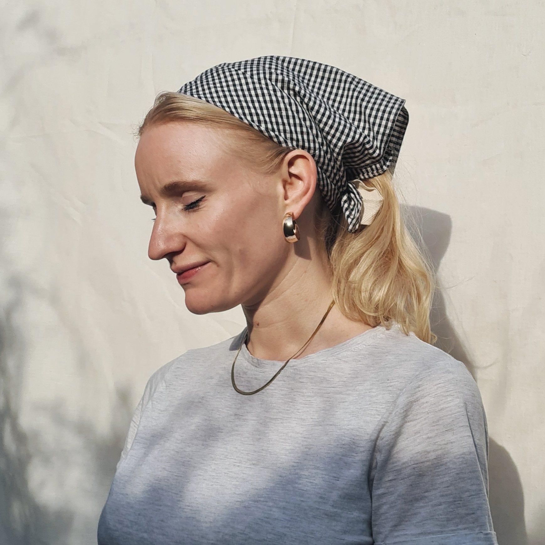 COUPER -ET- COUDRE Gingham + Raw Silk Headscarf