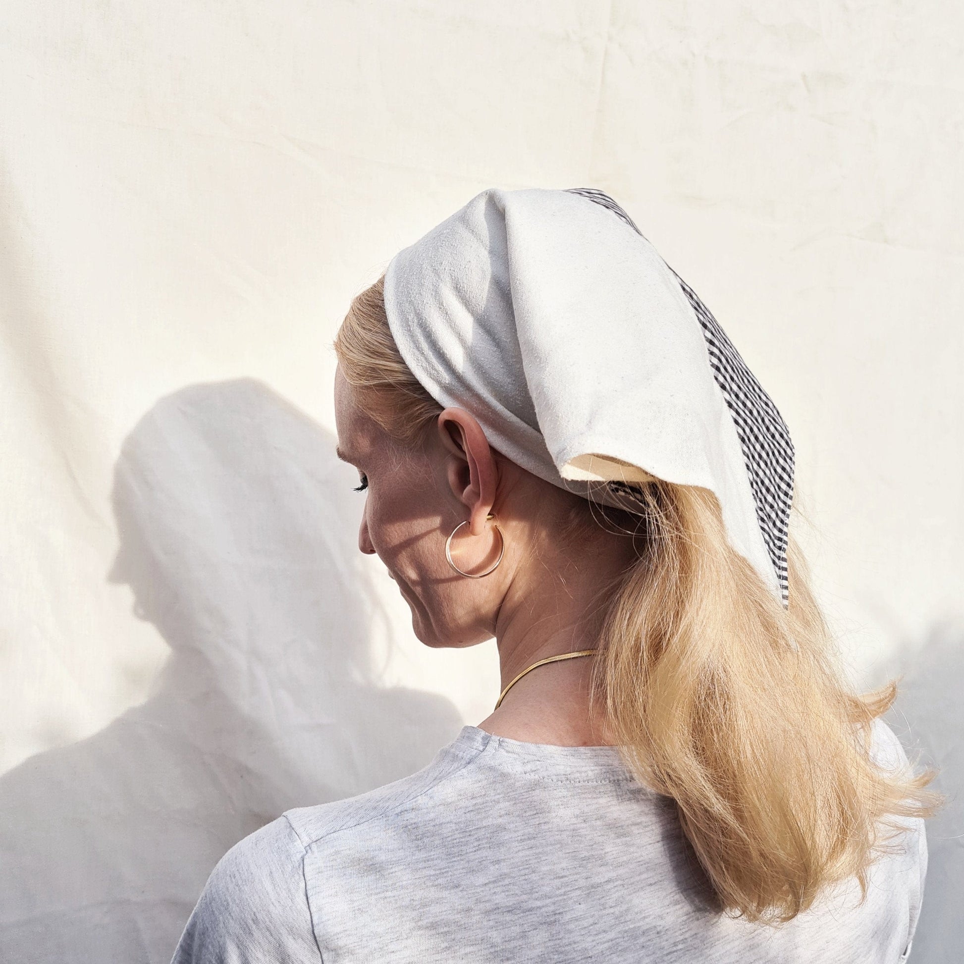 COUPER -ET- COUDRE Gingham + Raw Silk Headscarf