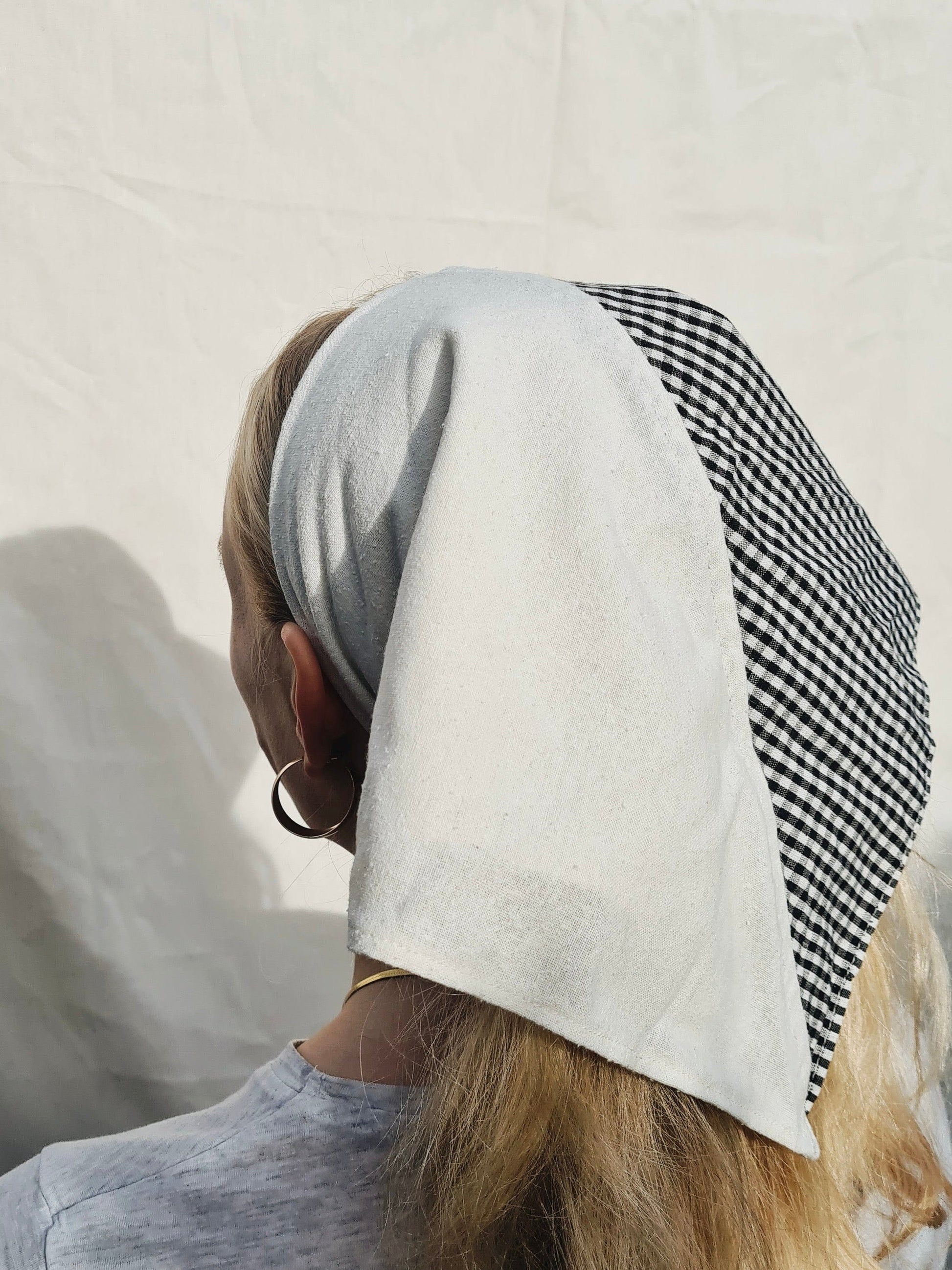 COUPER -ET- COUDRE Gingham + Raw Silk Headscarf